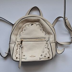 Coach Cream Pebbled Leather Mini Backpack with Gold Stud Embellishments
